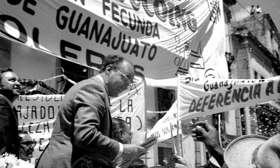 Luis Echeverria, president of Mexico (1970 - 76) in Guanajuato, 1976